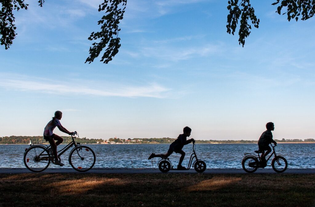 children on bikes.